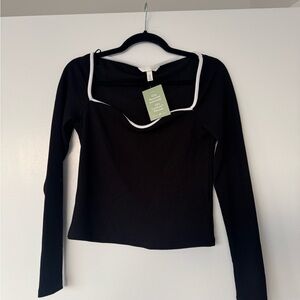 H&M Black Long Sleeve Top with White Trim